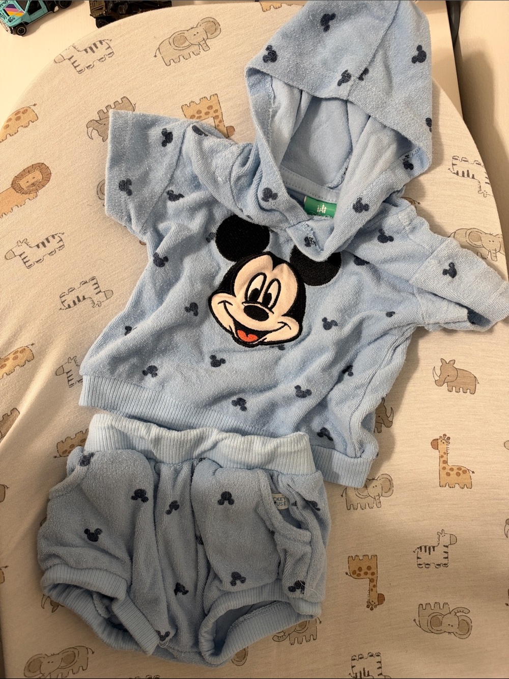 Disney Baby Light Blue Mickey Hooded Terry Baby Outfit
